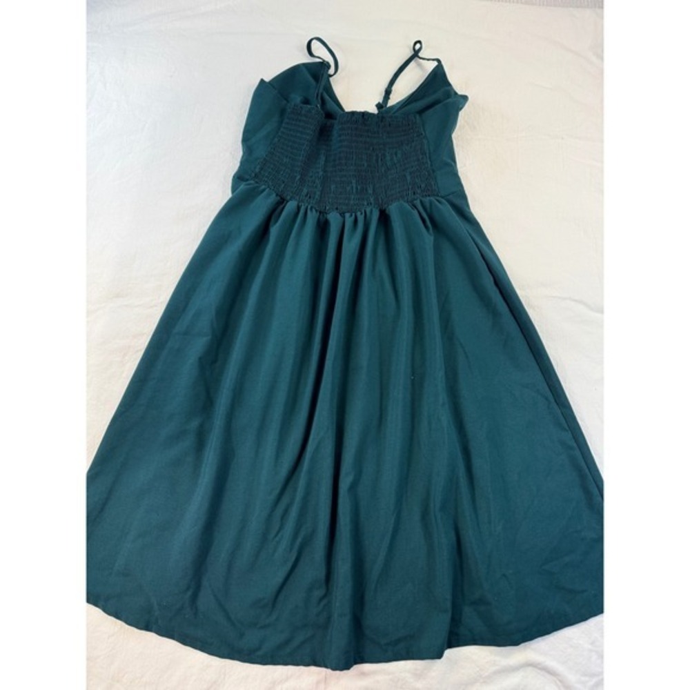 Ecowish green Front Cutout Button Down Midi Dress Smocked Back xl - Picture 6 of 10